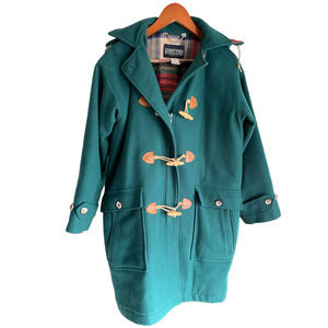 Land’s End Women’s Vintage Wool Toggle Knee Length Coat Small Teal Green